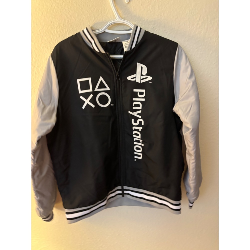 PlayStation Boys Black Grey Varsity Bomber Jacket Gaming PS5 Graphic S18 A1179